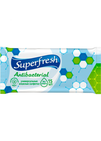 Вологі серветки Antibacterial 15 шт Superfresh (269254524)