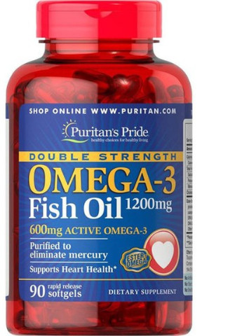 Puritan's Pride Double Strength Omega-3 Fish Oil 1200 mg 90 Softgels Puritans Pride (256721064)