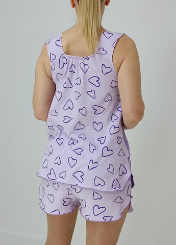 Голубая пижама женская трикотажная котик с сердечками (майка + шорты) 60-62 сиреневая (91357472-5) Triko