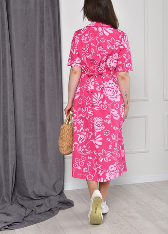 Розовое кэжуал платье женское летнее розового цвета в цветочный принт рубашка Let's Shop с цветочным принтом