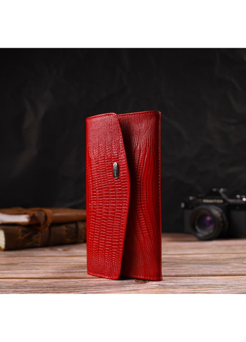 Фактурное женское портмоне из натуральной кожи с тиснением 21698 Красный Canpellini (259873992)
