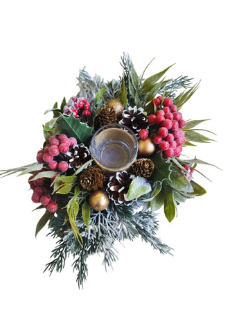 Подсвечник новогодний со стеклянной колбой с декором из шишек и ягод Ksenija Vitali (263063886)