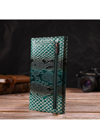 Лакированный кошелек для женщин из натуральной фактурной кожи с тиснением под рептилию 21824 Зеленый Canpellini (259815821)