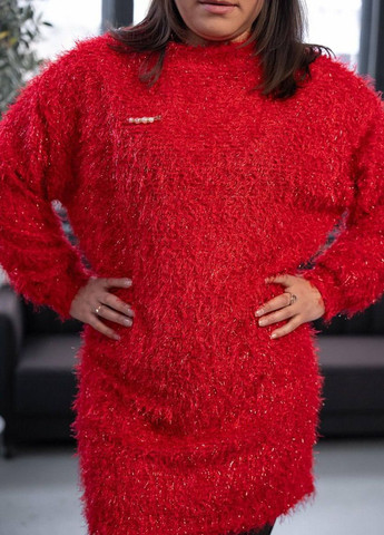 Красное женское платье свободного кроя из ангоры красного цвета р.56/58 447375 New Trend