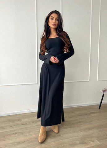 Черное женское платье рубчик No Brand