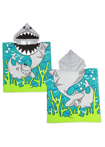 Unbranded детское пляжное полотенце пончо с капюшоном микрофибра для ванной бассейна пляжа 60х60 см (474686-prob) акула рисунок серый производство -