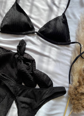 Черный летний фактурний стильний купальник з настегновою повʼязкою спідничкою раздельный Vakko