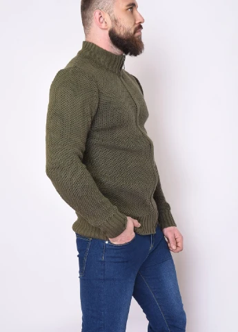 Оливковый (хаки) зимний свитер мужской акриловый цвета хаки на молнии Let's Shop