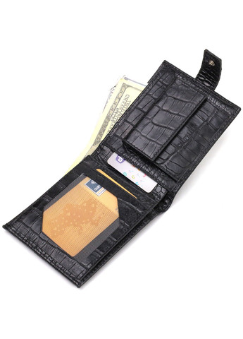 Удобный мужской бумажник из натуральной фактурной кожи с тиснением под крокодила 21790 Черный Canpellini (259873978)