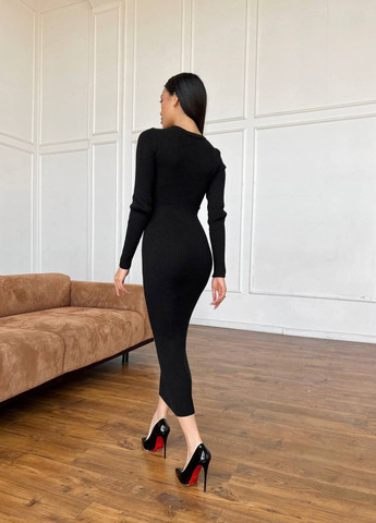 Черное женское макси платье мелкой вязки цвет черный р.42/46 446050 New Trend