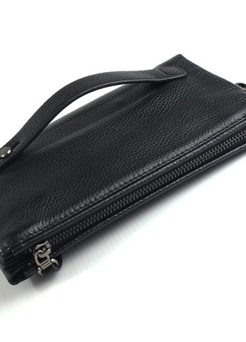 Чоловіча шкіряна сумка клатч на блискавці з текстильним ремінцем через плече, маленька чорна сумочка No Brand (266914597)