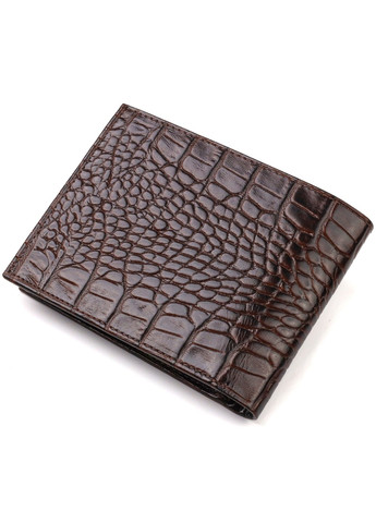 Горизонтальний чоловічий гаманець середнього розміру з натуральної шкіри з тисненням під крокодила 21860 Коричневий Canpellini (259874163)