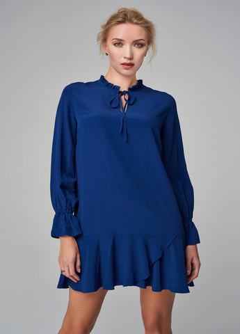 Синее платье свободного кроя с воланом Kohai
