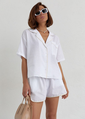 Летний костюм с шортами на завязках и рубашкой - молочный Lurex (262810171)