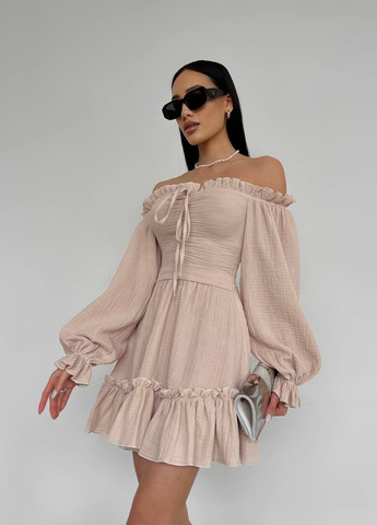 Бежевое женское платье с рюшами цвет бежевый р.42/44 432167 New Trend
