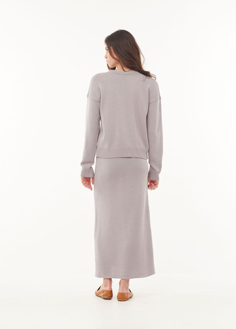 Вязаный комплект джемпер и юбка с шерстью мериноса серый MORANDI (264749296)