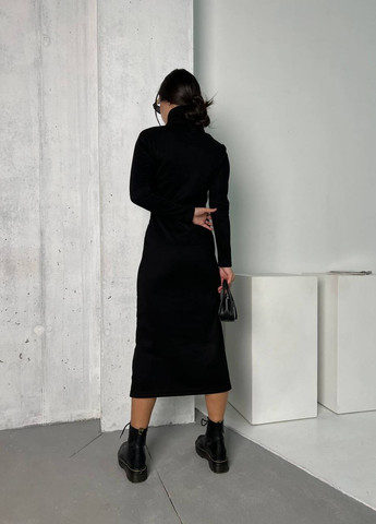 Черное повседневный, кэжуал женское трикотажное платье меди Nobilitas однотонное