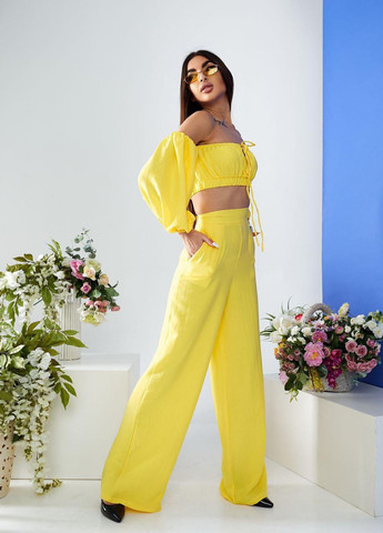 Женский костюм топ и брюки палаццо желтого цвета р.L 387281 New Trend (257611066)