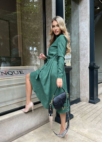 Зелена женское платье из вельвета с поясом цвет зеленй р.42/44 446315 New Trend