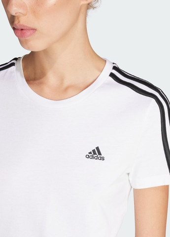 Белая всесезон футболка essentials slim 3-stripes adidas