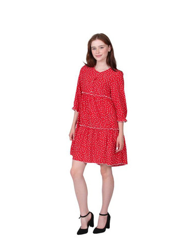 Червона кежуал сукня жіноча 074 горох білий софт червоний Актуаль