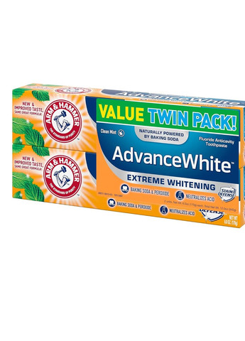 Зубная паста Advance White Anticavity Fluoride Toothpaste Clean Mint Twin Pack 6 oz (170 g) Each Arm & Hammer (266554595)