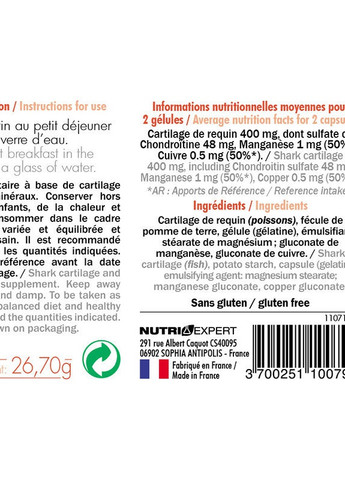 CARTILAGE DE REQUIN 60 Caps NUTRIEXPERT (258499012)