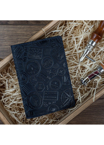 Обкладинка для паспорта зі шкіри HiArt PC-02 Shabby Ink Let's Go Travel Синій Hi Art (268371273)