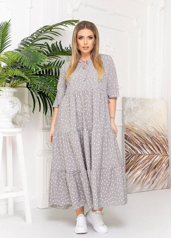Серое женское длинное платье в горошек серого цвета р.50/54 359128 New Trend