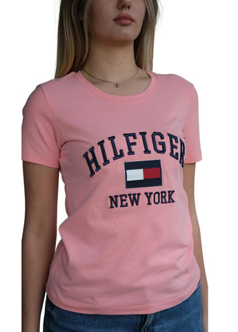 Персиковая летняя футболка женская с коротким рукавом Tommy Hilfiger