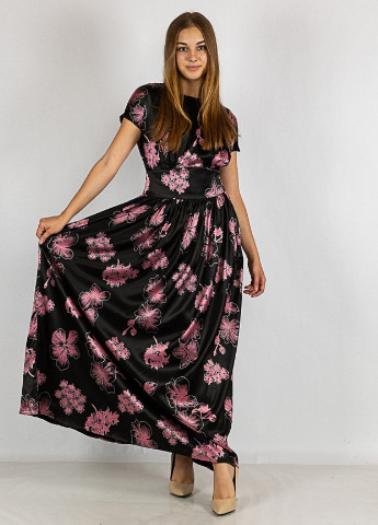 Прозрачное кэжуал платье черно-розовое (черно-розовый) Time of Style однотонное