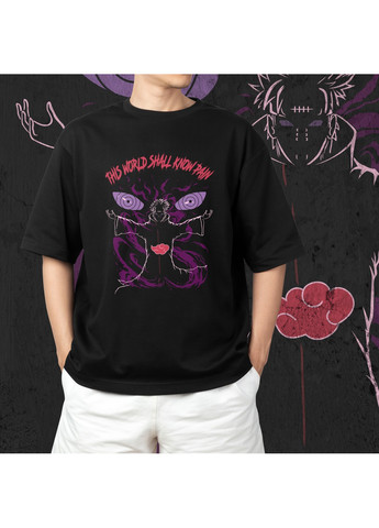 Чорна футболка з принтом наруто - пейн No Brand