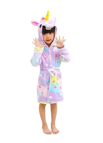 Дитячий махровий халат кігурумі з капюшоном кишенями для дітей дівчаток зріст 110 см (475341-Prob) Єдиноріг із зірками Unbranded (266236762)