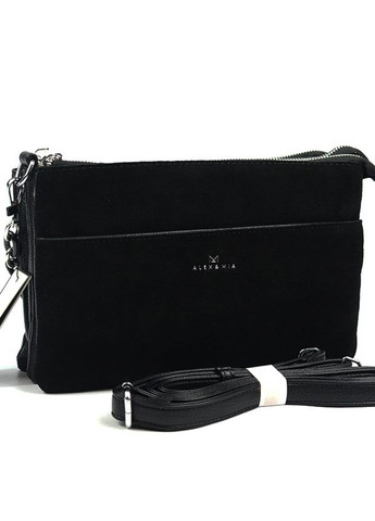 Замшева жіноча чорна сумка клатч на три відділення No Brand (275335127)