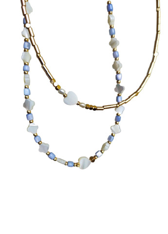 Набір прикрас 2 чокери + сережки з натуральними перлинами та перламутром голубого кольору Ksenija Vitali перли (прісноводні), гематит, перламутр (266138201)