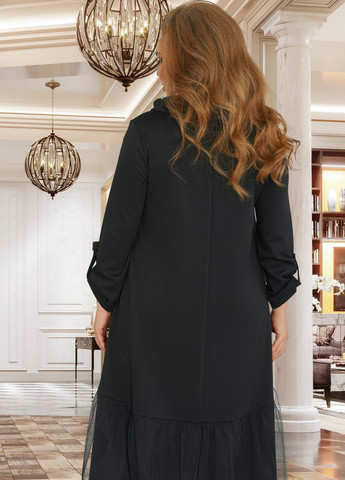 Черное сукні великіх розмірів довга сукня з перлами великого розміру (46601) Lemanta