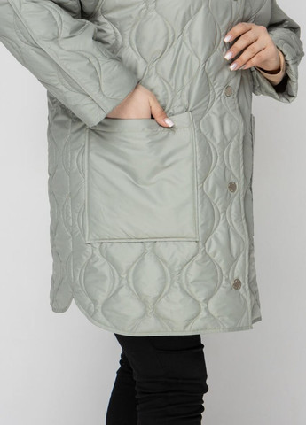 Оливковая демисезонная демисезонная двухсторонняя женская удлененная куртка с капюшоном DIMODA Жіноча куртка від українського виробника