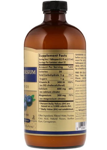 Calcium Magnesium Citrate with Vitamin D3 Liquid 16 fl oz 473 ml Natural Blueberry Flavor Solgar (256725132)