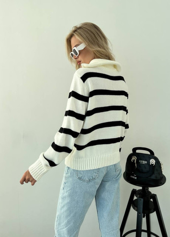 Жіночий светр вовняний в смужку з блискавкою чорного кольору р.42/46 396779 New Trend (258967756)