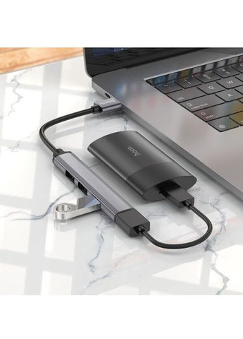 Переходник Хаб USB 4 в 1 (USB to USB3.0+USB2.0*3, удлинитель, для ноутбука и другой техники) - Серый Hoco hb26 (266138799)