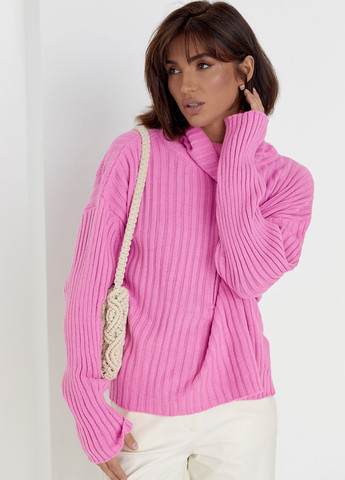 Розовый демисезонный свитер женский с молнией на воротнике - розовый Lurex