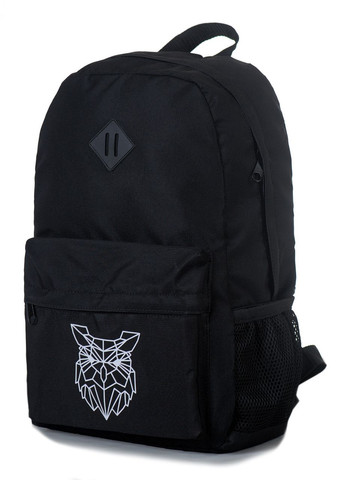 Місткий чорний однотонний молодіжний рюкзак з міцної тканини з спинкою, що дихає, з модним білим малюнком сова No Brand (260597016)