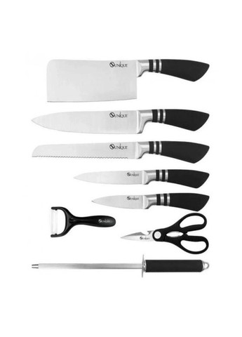 Набор ножей на подставке 9 предметов UN-1835 Unique чёрные, нержавеющая сталь