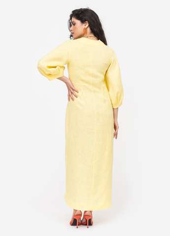 Светло-желтое повседневный платье меди с пышными лимонными рукавами футляр MORANDI однотонное