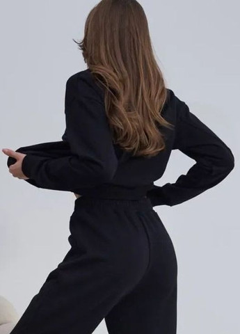 Свитшот женский черного цвета Let's Shop - Прямой крой однотонный черный спортивный трикотаж - (275095022)
