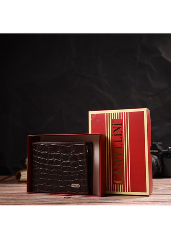 Модный горизонтальный мужской бумажник среднего размера из натуральной кожи 21865 Коричневый Canpellini (259874059)