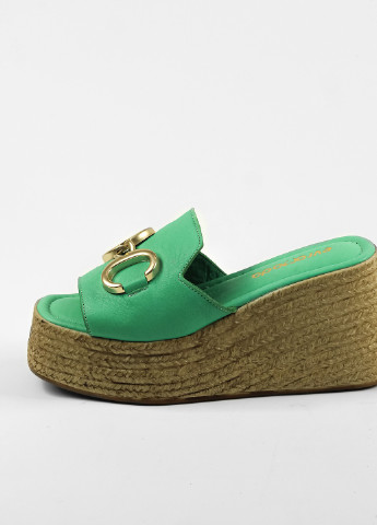 Шльопанці на танкетці зелена шкіра Evromoda (257041995)