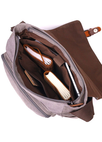 Вместительная горизонтальная мужская сумка для ноутбука из текстиля 21241 Серая Vintage (258286232)