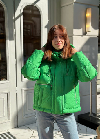 Зелена зимня жіноча зимова коротка куртка електрик 51382 Visdeer