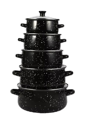 Набір комплект каструль емальованих зі скляними кришками для всіх видів плит 5 шт (475639-Prob) Чорний Unbranded (269691127)
